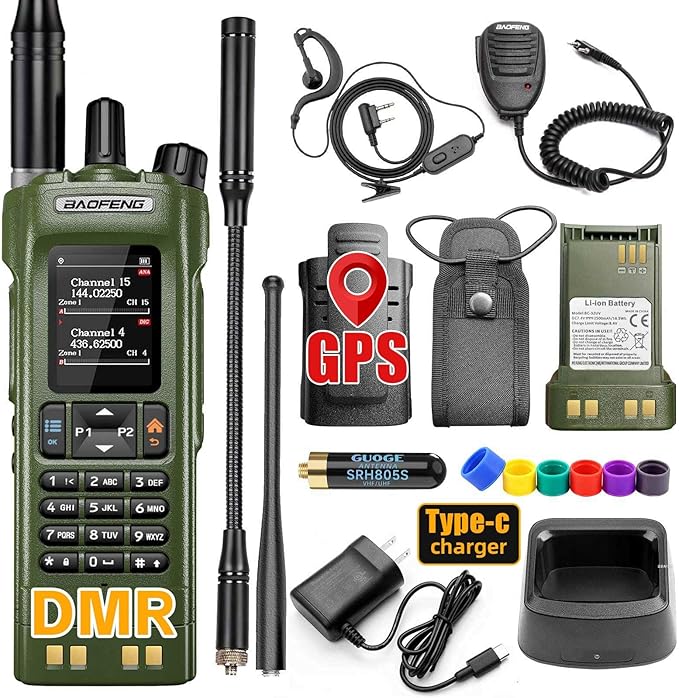 BAOFENG DM32 DM-32UV DMR Radio | Walkie Talkies Long Range | Digital Two-Way Radio | 10W High Power Ham Radio with GPS Positioning | Programming &Type-C Charging | 1PC (2500mAh Battery)(Army Green)