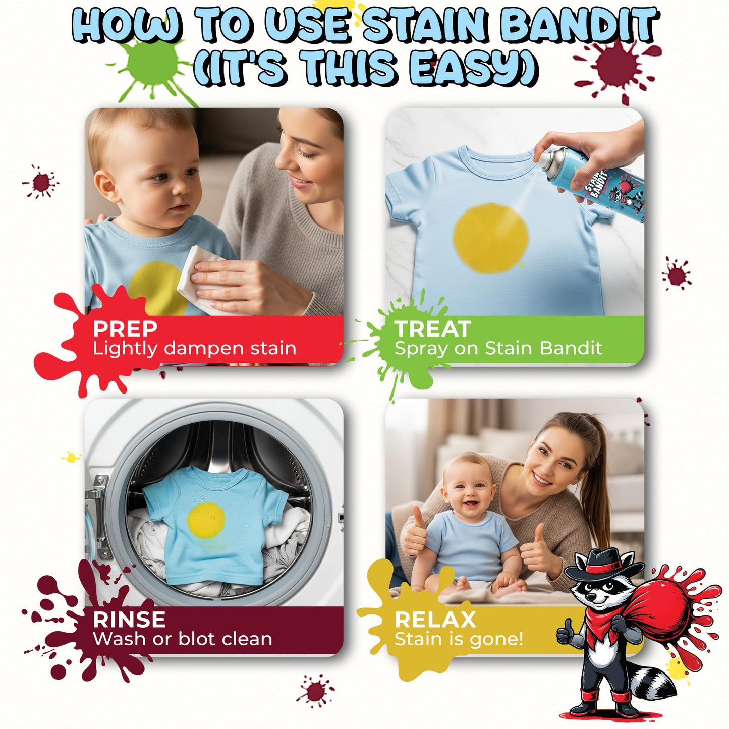 Stain Bandit Stain Remover Spray | Non-Toxic Stain Remover Family Safe Formula | Bag-On-Valve 360° Continuous Spray Bottle | Cleaner for Clothes, Upholstery, Carpet & Car Seats 4.2 Oz, (Pack of 3)