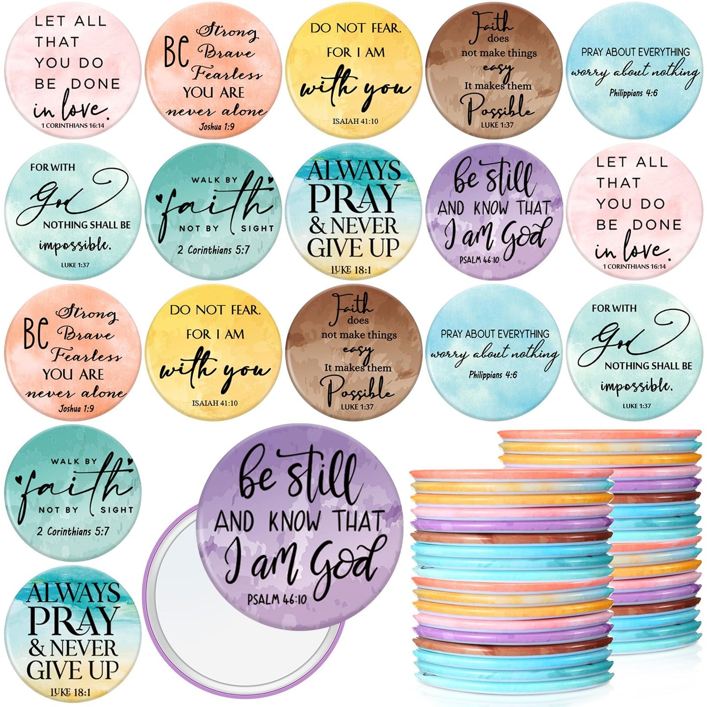 GlikCeil 54 Pcs Mini Christian Gifts Mirror for Women Bulk Inspirational Bible Verse Compact Mirrors Round Small Portable Christian Church Gift for Women Church Party Favor