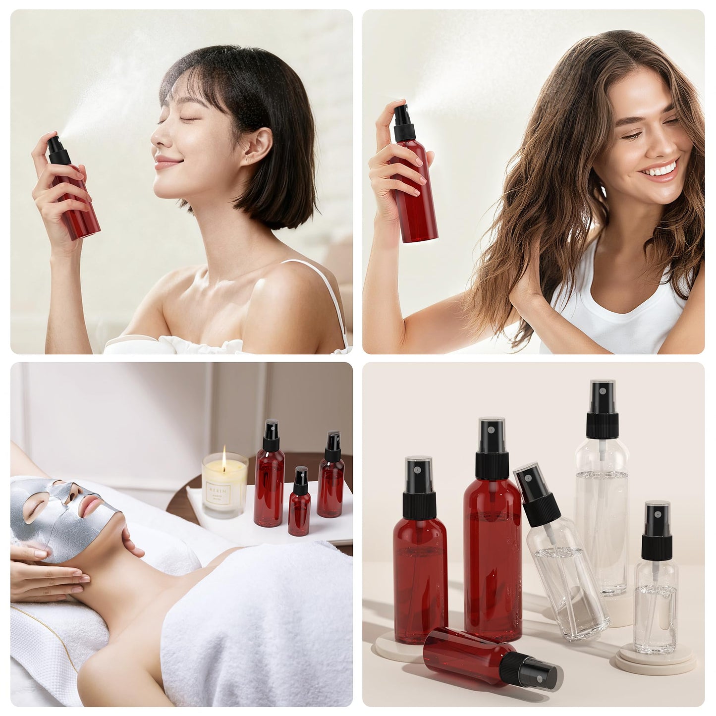 EVANCENT 50Pack 4oz Spray Bottles Plastic, 120ml Small Spray Bottle Bulk Black Fine Mist Sprayer, Portable Empty Refillable Containers Cosmetic Bottles for Plants, Cleaning, Misting & Skin Care-Red