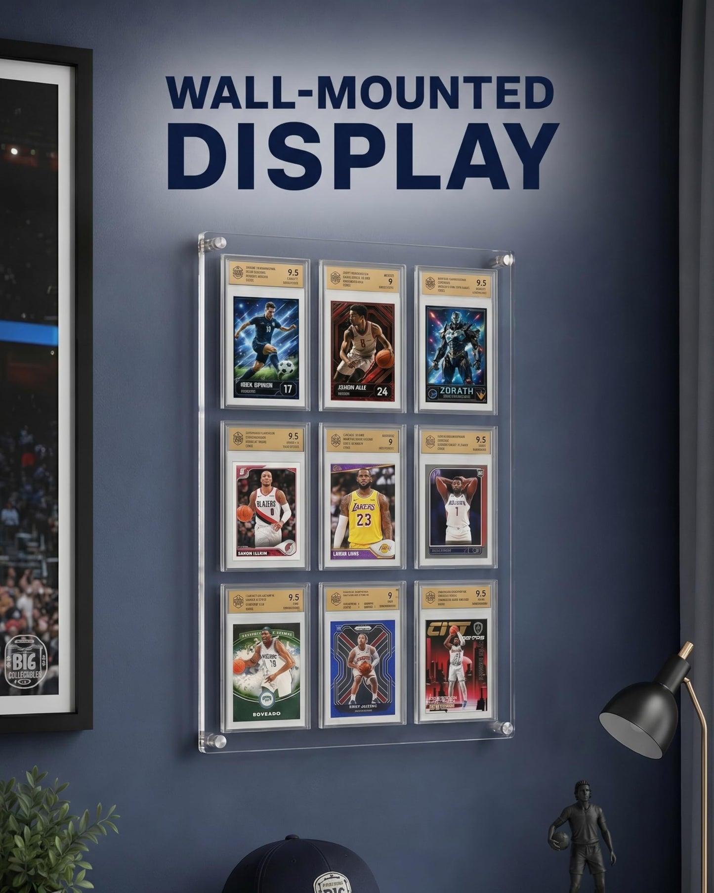 WEIMINLI 9-Card PSA Graded Card Display Case, Wall or Desktop Acrylic Frame
