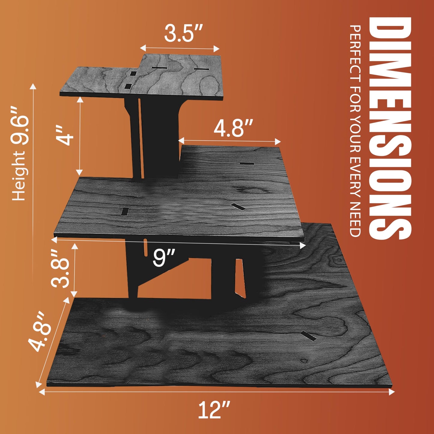 Torched 3-Tier Ebony Retail Table Display Corner Stand with Shelves for Products - Portable