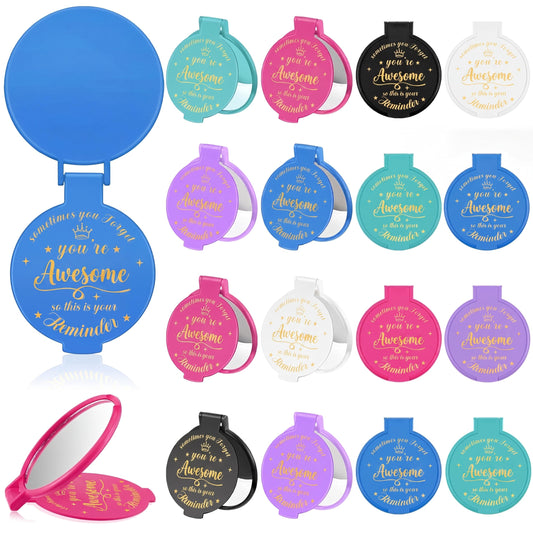 Gulfmew 18 Pcs 2.76 Inch Inspirational Compact Mirror Bulk Galentines Women Small Gifts Valentine's Day Party Favors Purse Mirror Pocket Mini Stuffer Items for Adult Coworker Employee (Classic Colors)