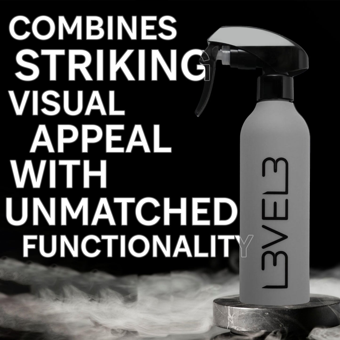 L3 Level 3 Rubberized Spray Bottle - Precise Action Mist Bottle for Effortless Hair Styling - Rubber Grip for Total Control