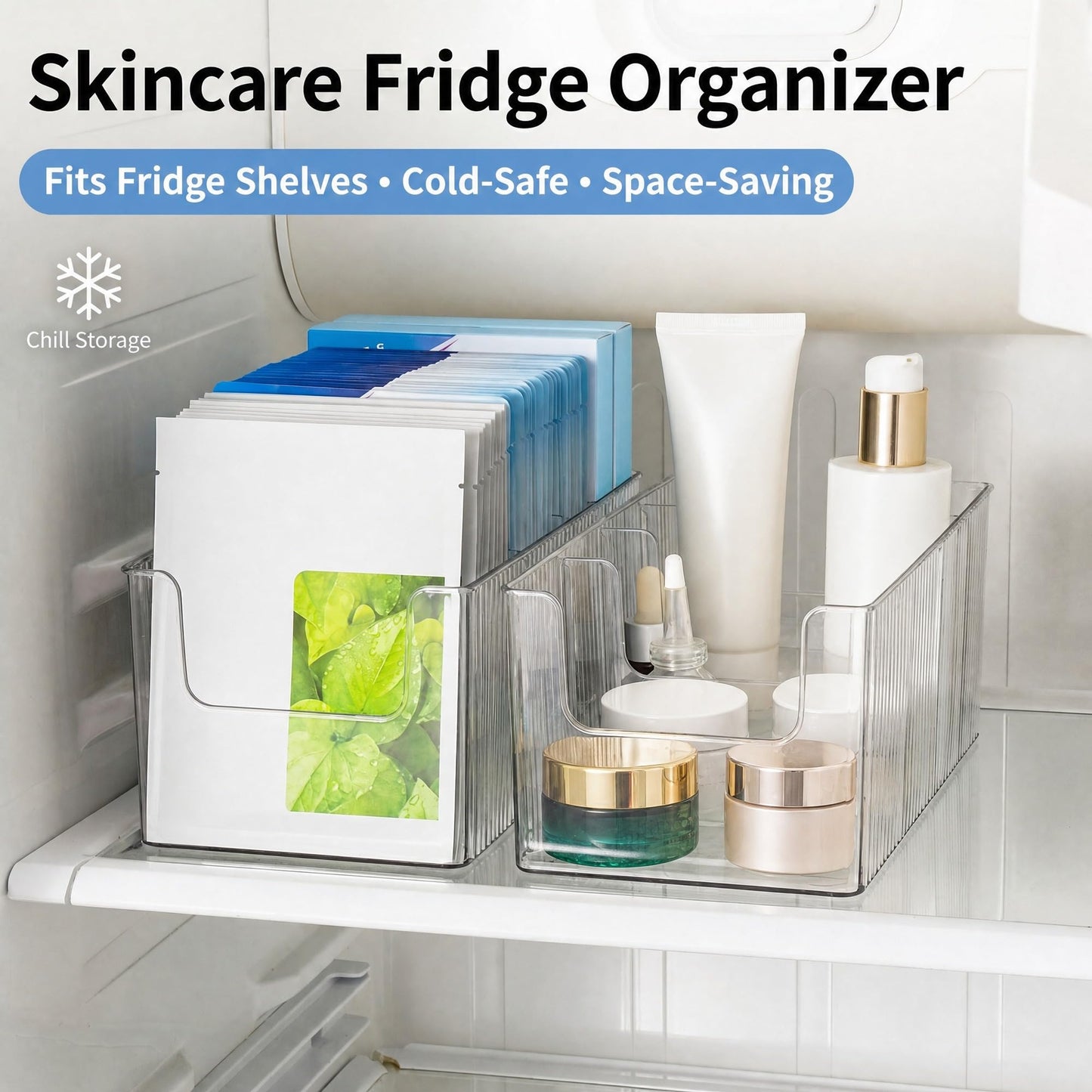 Imakmasion Skin Care Organizer & Face Mask Organizer, 4-Compartment Clear Plastic Sheet Mask Holder & Makeup Palette Storage, Vanity Bin for Bathroom, Cosmetic Organizer for Skincare & Eyeshadow