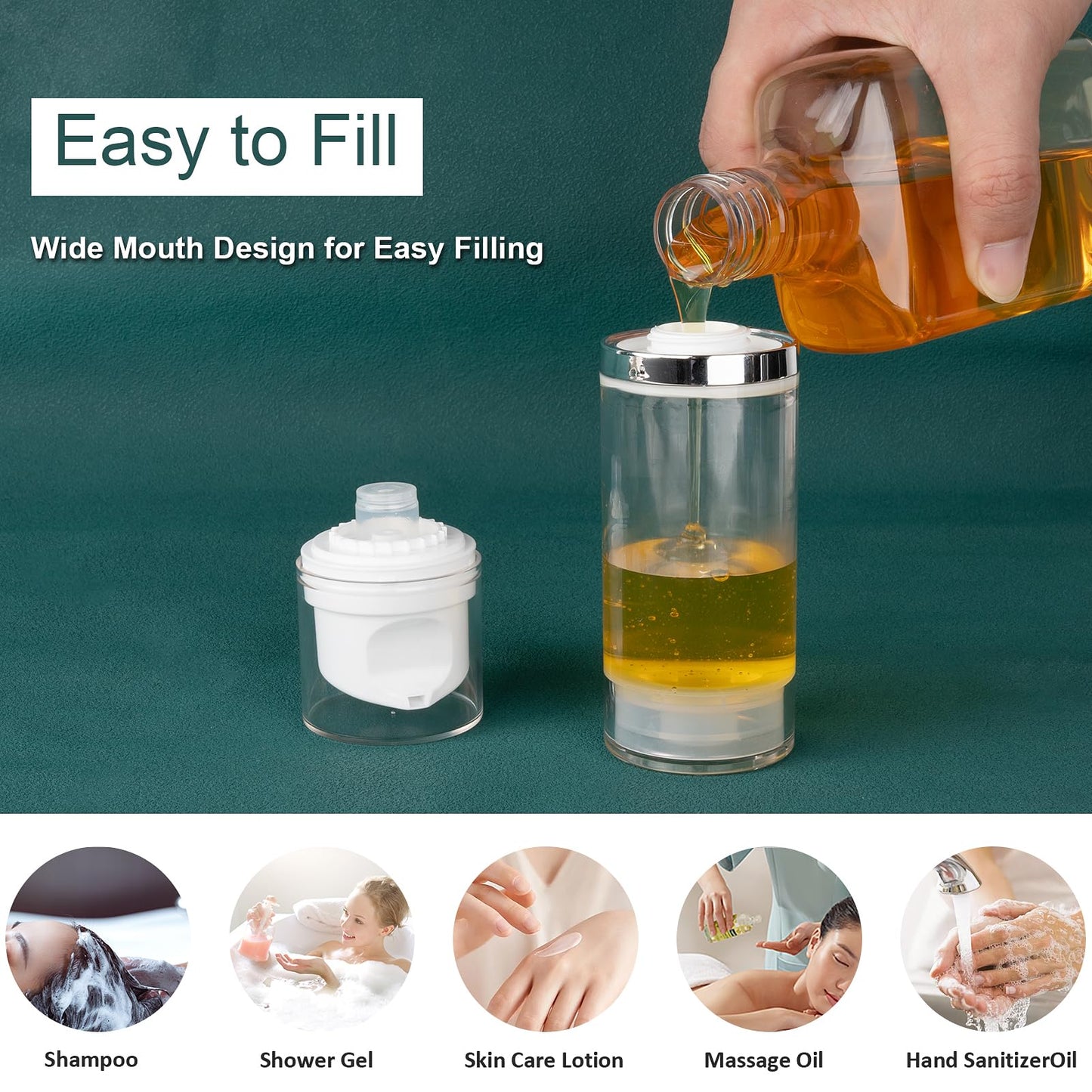 Decorniqu Airless Pump Jar 3.4oz/100ml 5 Pack Airless Pump Bottles Empty Moisturizer Pump Dispenser Travel Pump Bottles for Lotion Toiletries Shampoo Cream with Labels(Clear)