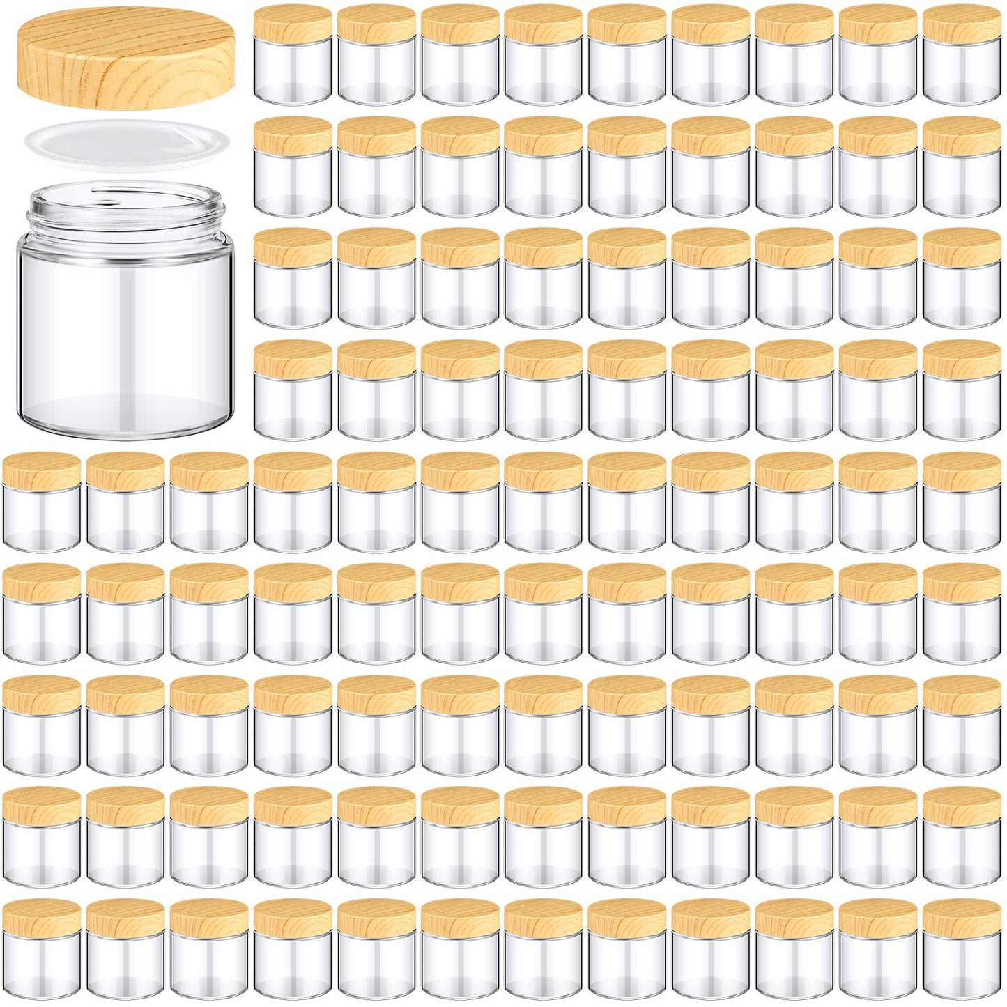 Norme 12 Pcs 4oz Glass Jars with Lids Empty Small Glass Containers and Inner Liners Reusable Cosmetic Jars Round Airtight Bottles with Plastic Wood Grain Lids for Travel
