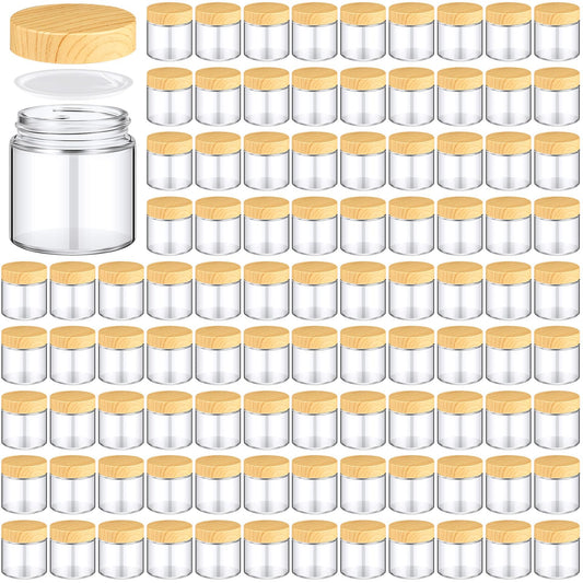 Norme 12 Pcs 4oz Glass Jars with Lids Empty Small Glass Containers and Inner Liners Reusable Cosmetic Jars Round Airtight Bottles with Plastic Wood Grain Lids for Travel