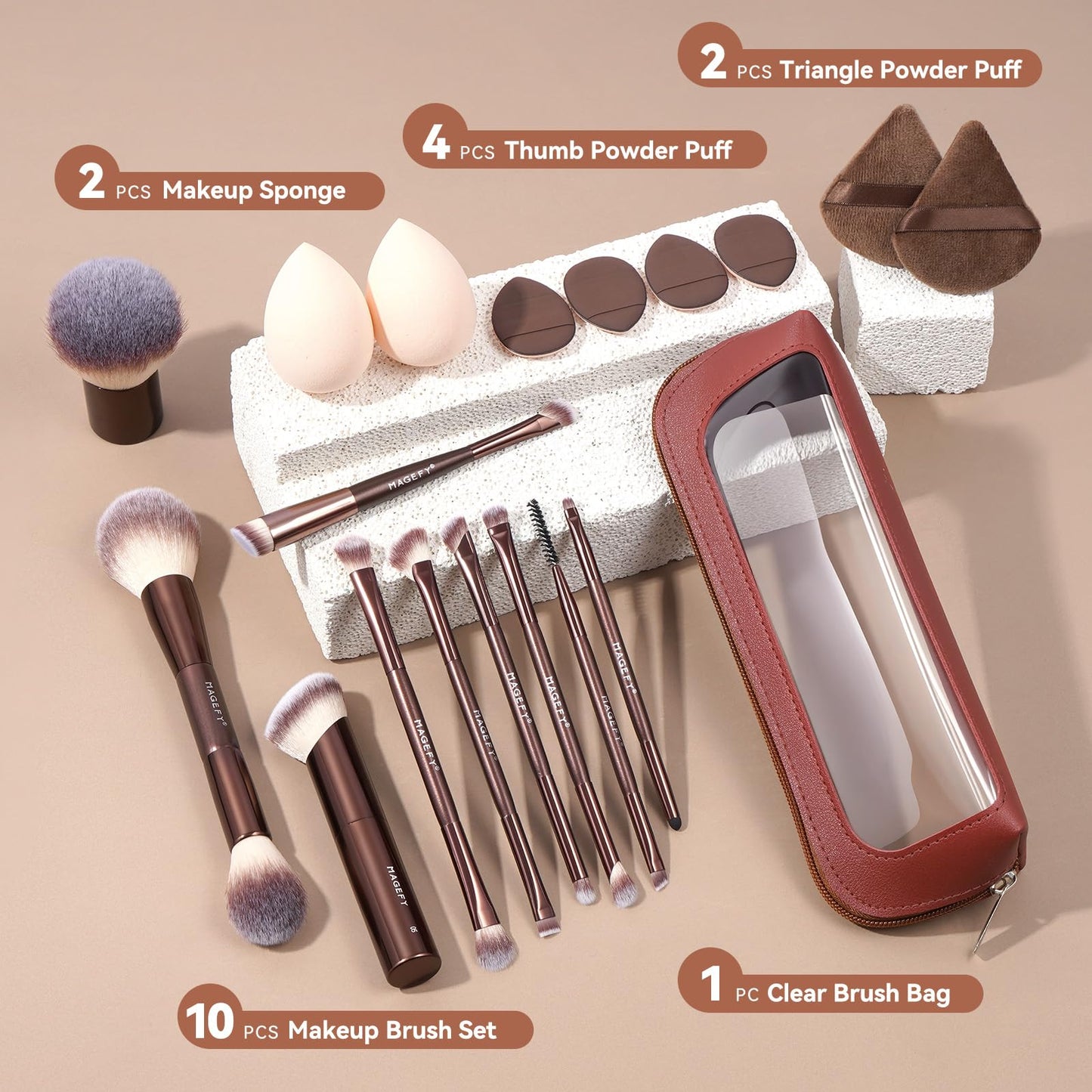 Makeup Brushes MAGEFY Travel Makeup Brush Set Professional Make Up Brushes for Powder Concealers Eye Shadows Eyebrow Countour Blush Brush Tools