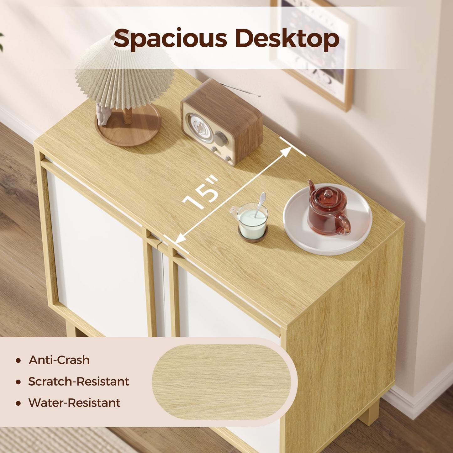 Scoctcoc 30 inch Sideboard Buffet Cabinet, Modern Credenza with 2 Doors & Adjustable Shelf, Small Coffee Bar Storage for Kitchen, Entryway