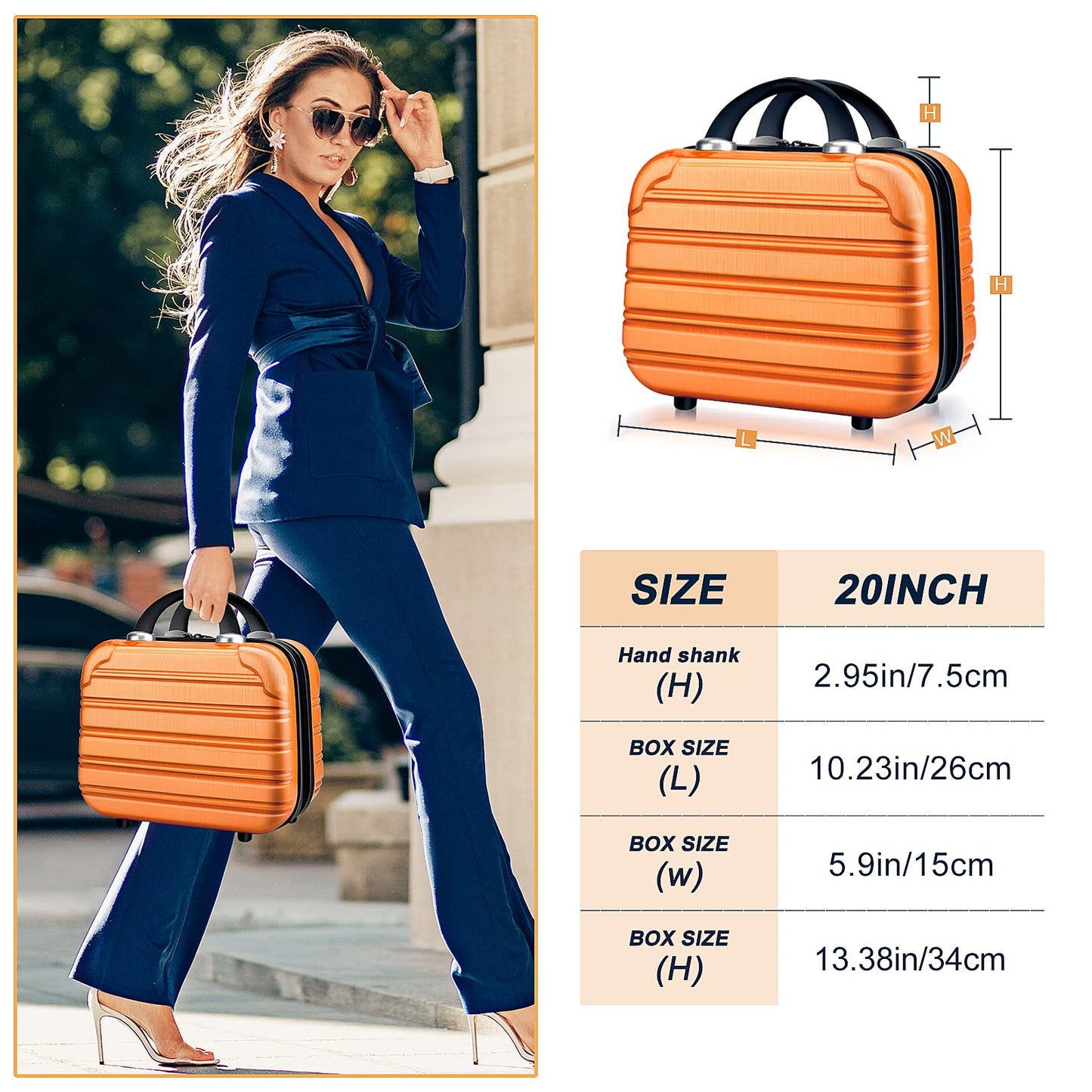 14 Inch Makeup Train Case PC ABS Hard Shell Cosmetic Organizer Portable Toiletry Bag Travel Vanity Case Small Suitcase Makeup Box for Women Outside Activity With Back Strap