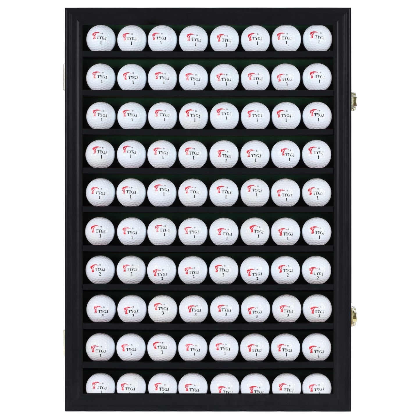 DisplayGifts 80 Golf Ball Display Case Cabinet Wall Rack Holder Solid Wood Frame with UV Protection Lockable Acrylic Door, Wall Mounted or Stand Great Golfer's Gift (Black Finish)