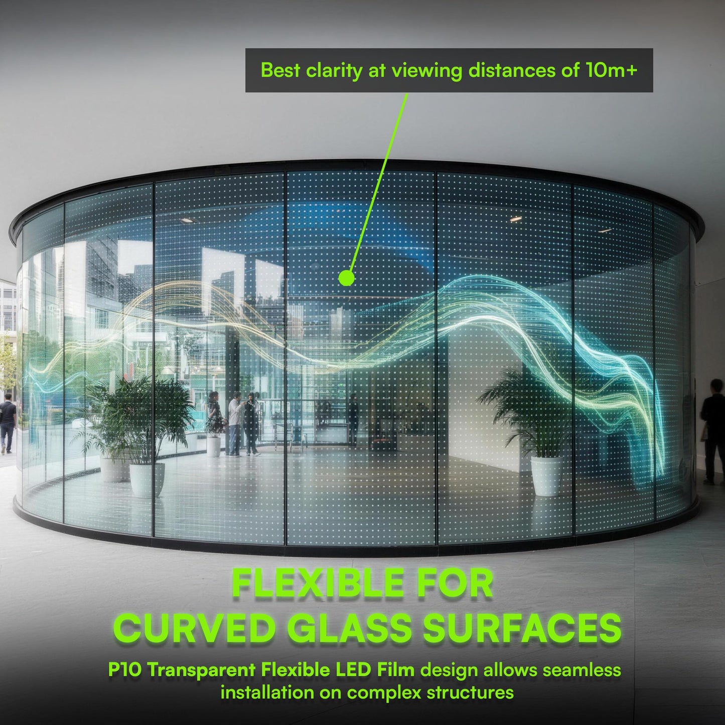 P10 Transparent Flexible LED Film Display for Storefront Windows and Retail Advertising | Directly Applies to Existing Glass Surfaces | Sunlight Visible Screen | Self-Adhesive (3 of P10 plus TB20)