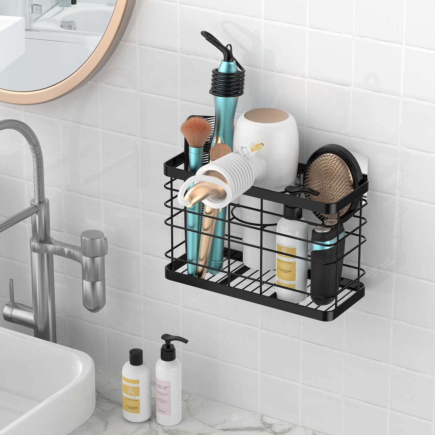 Vecallo Hair Tool Organizer - Blow Dryer & Hair Dryer Holder Cabinet Door, Bathroom Organizer & Storage Basket for Styling Tools