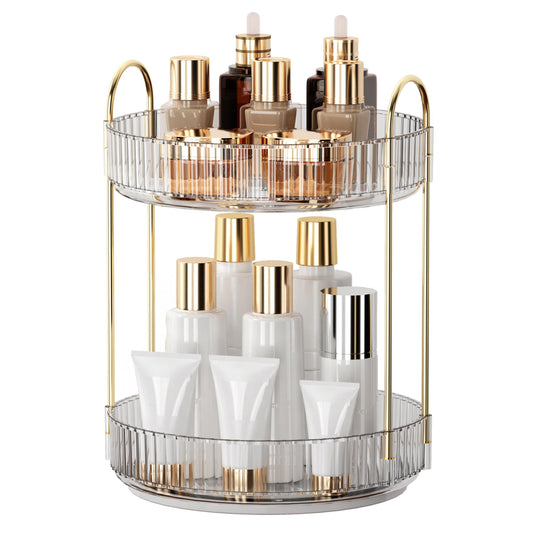 YCIA&DONE 360 Rotating Makeup Organizer and Storage for Vanity Bathroom Countertop, High Capacity Cosmetic Skincare Perfume Organizers for Dresser Lazy Susan (Clear White,2 Tiers)