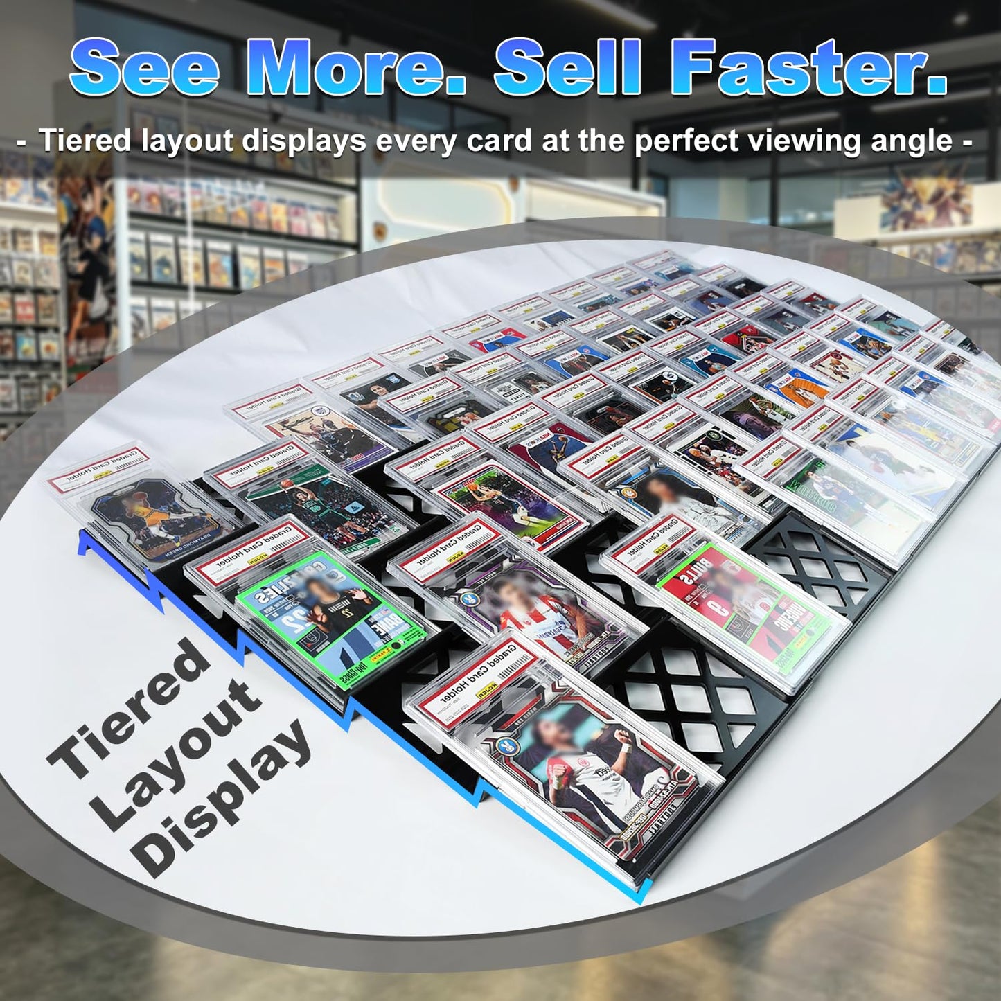 CoJewe 30 Modular Trade Card Risers | Black Acrylic - Perfect for Trade Shows, Display Cases, and Card Vendors - Display Stand for Sports Cards & Trading Card Games