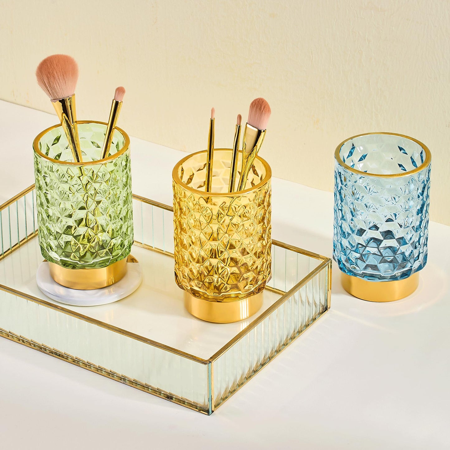 LEICURACE Makeup Brush Holder Organizer,Toothbrush Holders,Desk Pen Pencil Holder,Multifunctional Vintage Glass Brush Cup（A46-2-US）