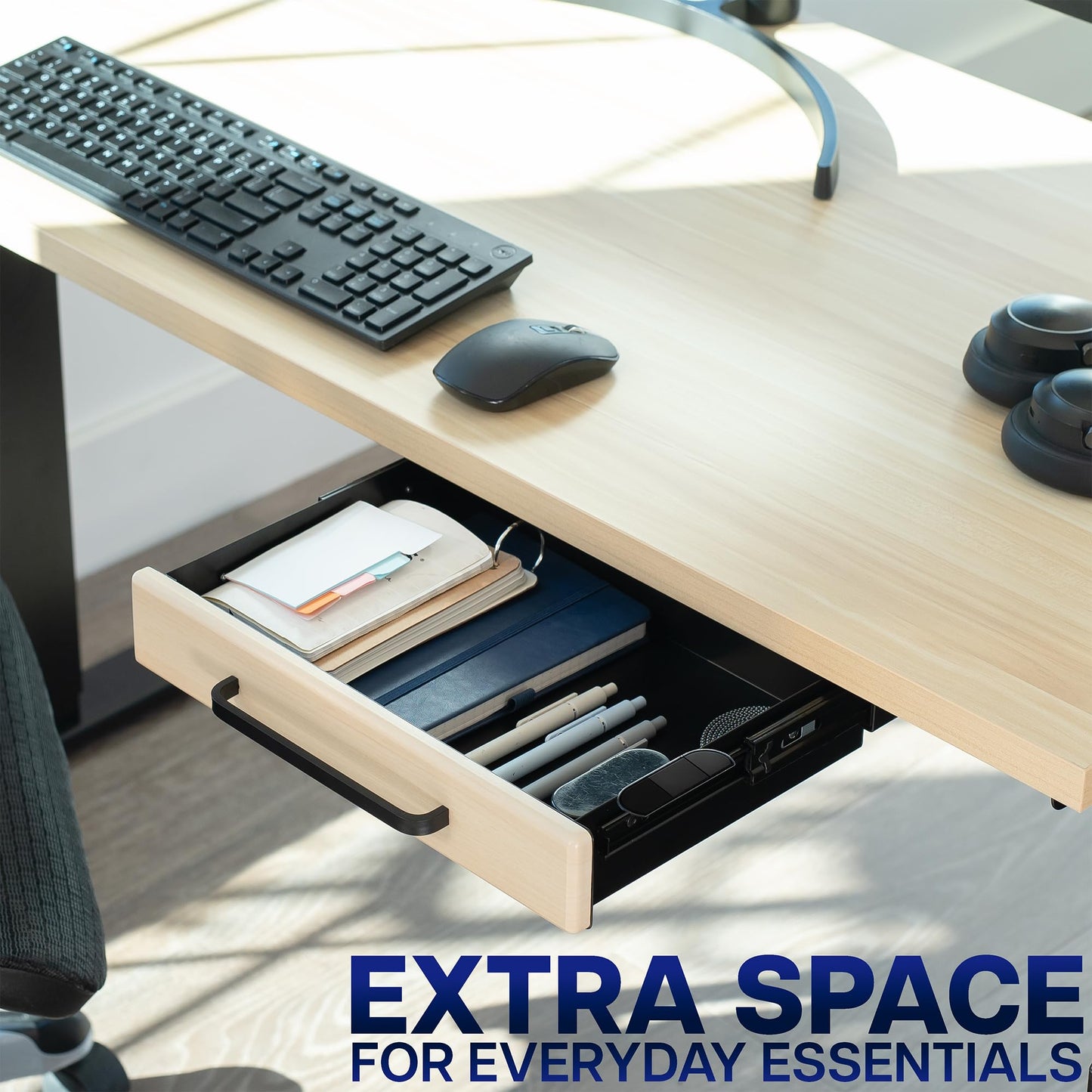 VIVO Under Desk Mounted Sliding Pull-out Drawer for Office Desk, Pull Handle, Storage Organizer for Sit Stand Workstation, DESK-DR1H-C