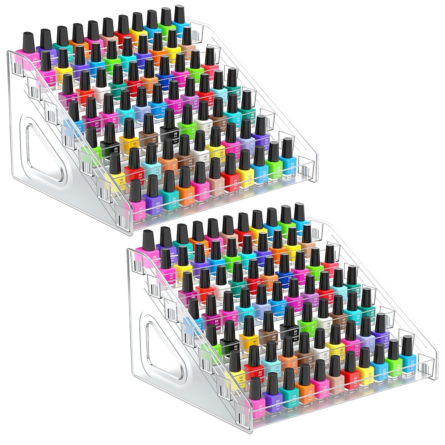 PercyEffie 2 Pack 7 Tier Oil Nail Polish Display Rack Sunglass Essential Nail Polish Organizers Acrylic Makeup Oils Ink Storage 84 Bottles Nails Polishs Large Capacity No Tool Needed Assembly Clear