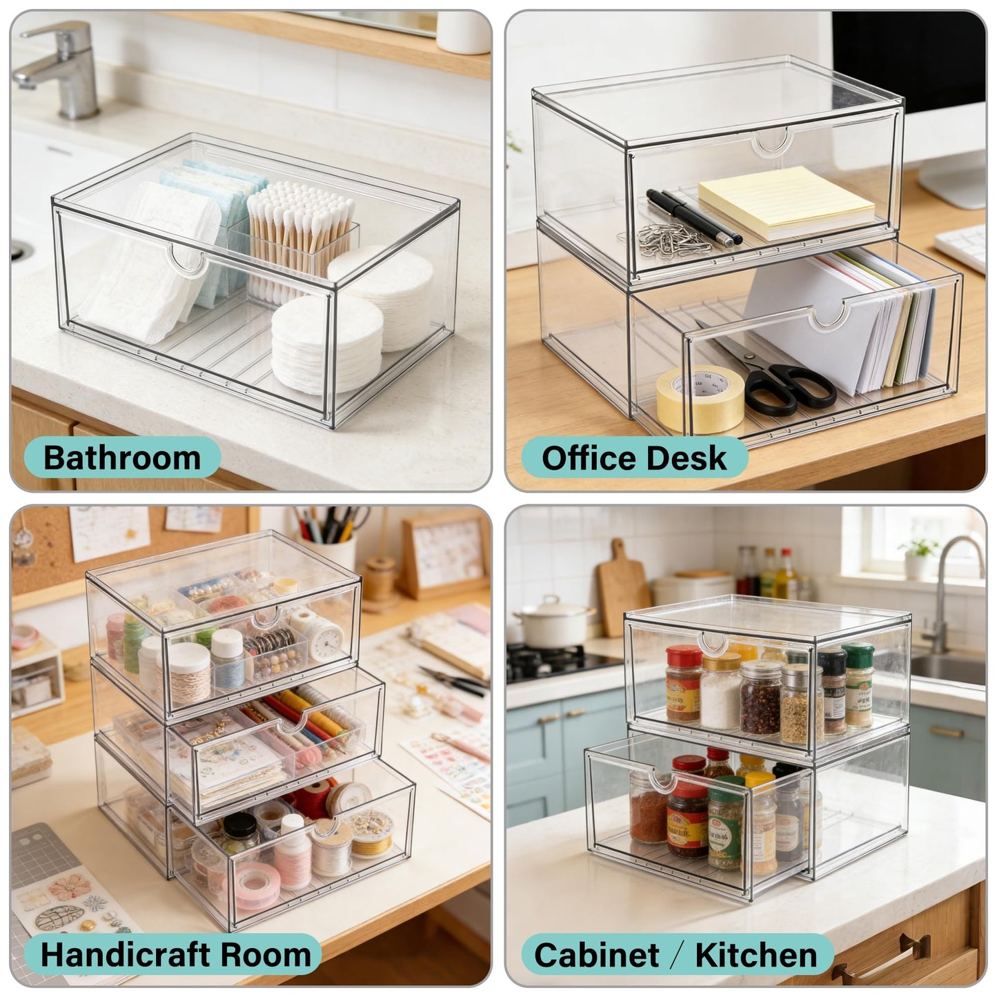 Prsildan Acrylic Makeup Organizer, 2 Pack Stackable Clear Storage Drawers for Baby Bottles Desk Organizers with 2 Drawers for Countertop Vanity Nursery Modular System for Cosmetics Jewelry