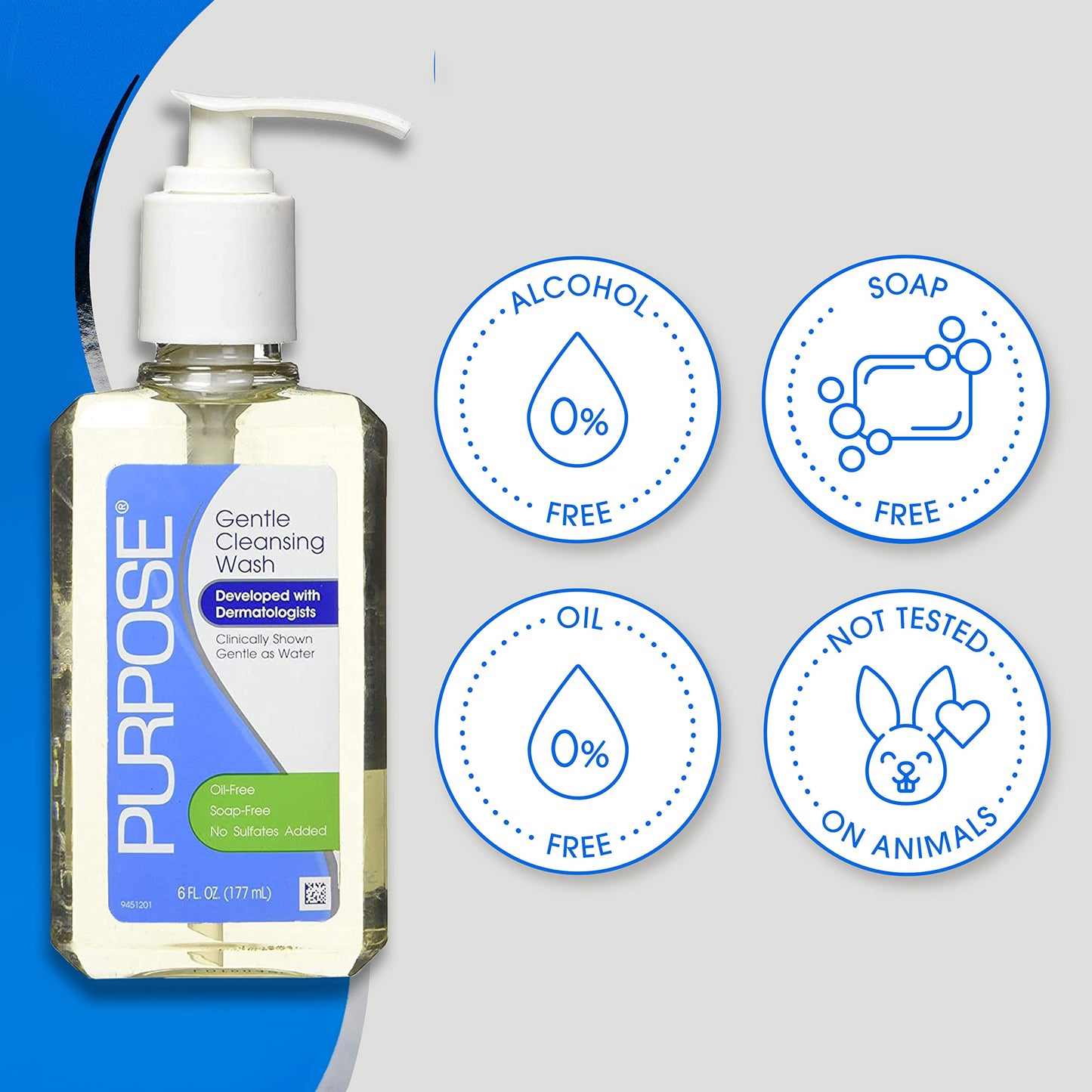 Purpose Gentle Cleansing Wash For All Skin Types, Gentle As Soap, Removes Dirt, Oil, and Makeup Without Over-Drying, Pump Bottle, 6 Fluid oz (Pack of 6)