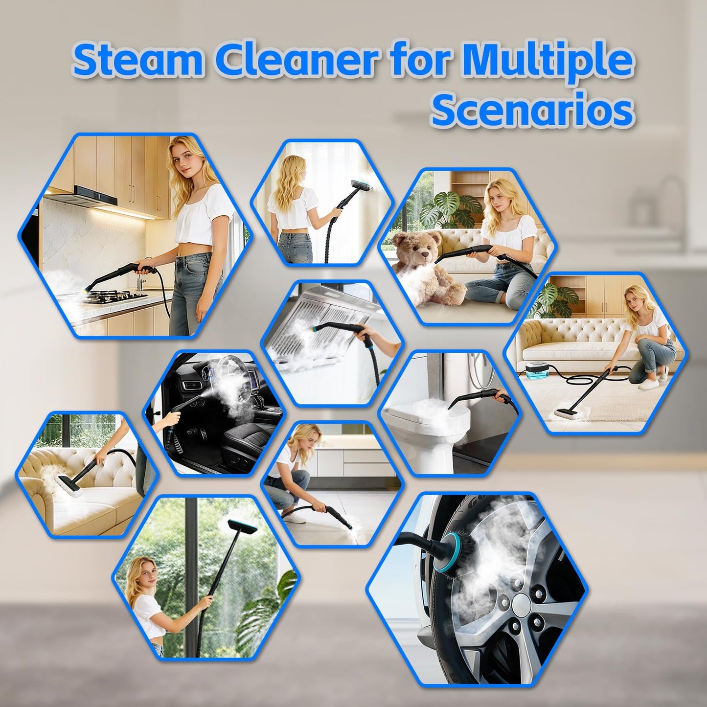 opbodqo Steam Cleaner for Home(True High Temperature257℉),3-Levels Adjustable Hand held Steamer for Cleaning,1.9 Quart Steam Cleaner for Car,2500W Handheld Steam Cleaner Grease,Dirt,Tile Furniture