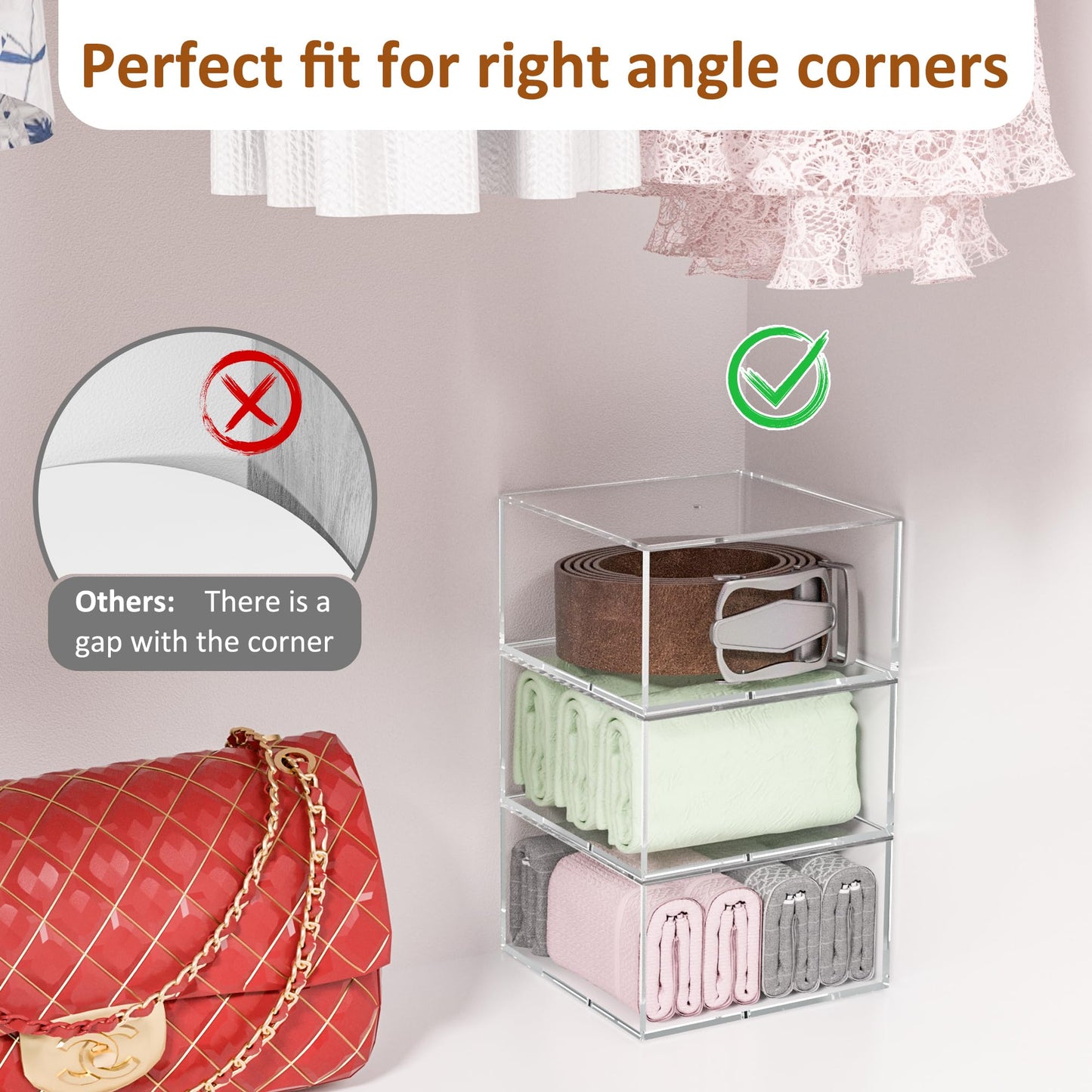 Hongtuocb 3 Layers Clear Square Acrylic Belt Organizer for Closet, Belt Holder for Accessories, Scarves, Ties, Jewelry, Bracelets-Space-Saving Storage Solution
