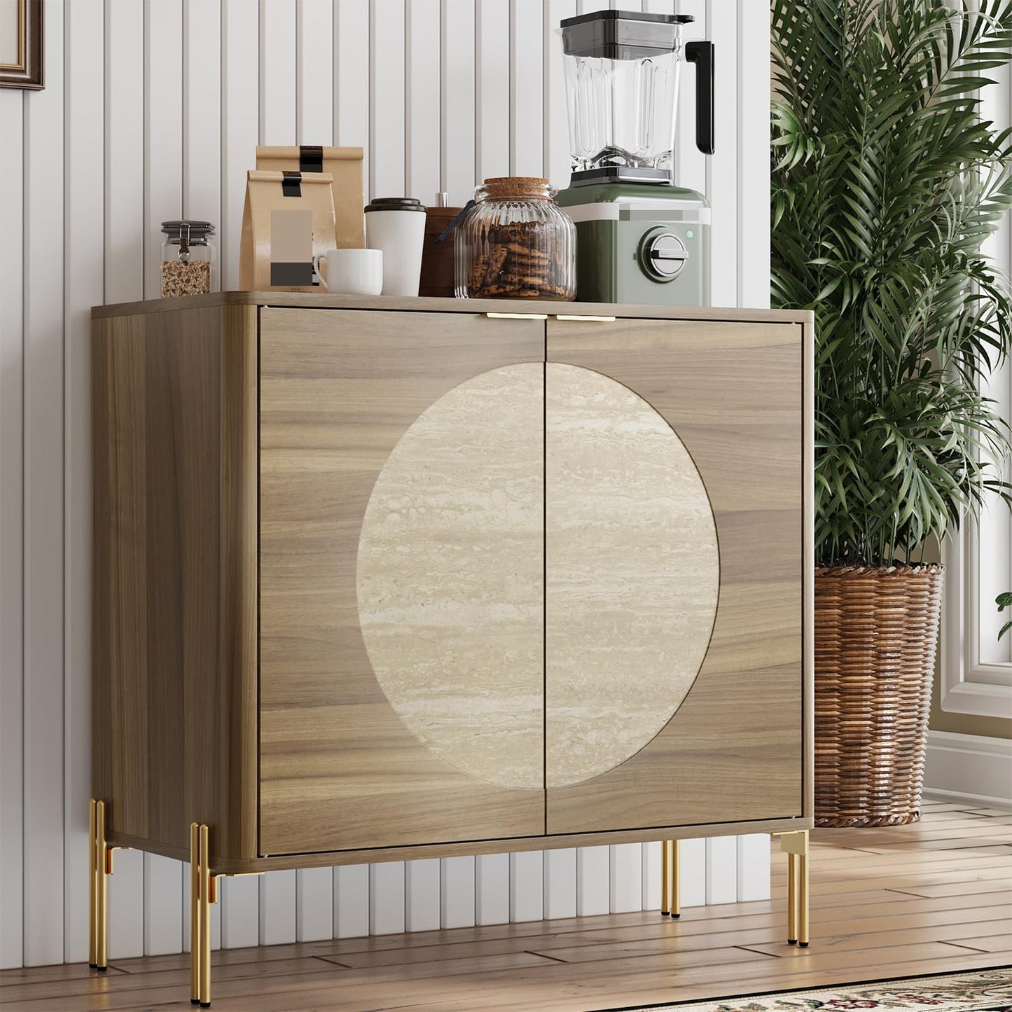 Morwdxef Modern Sideboard Cabinet with 2 Doors and Adjustable Shelves, Sideboard Buffet Cabinet with Storage, Storage Console for Kitchen, Coffee Bar, Entryway