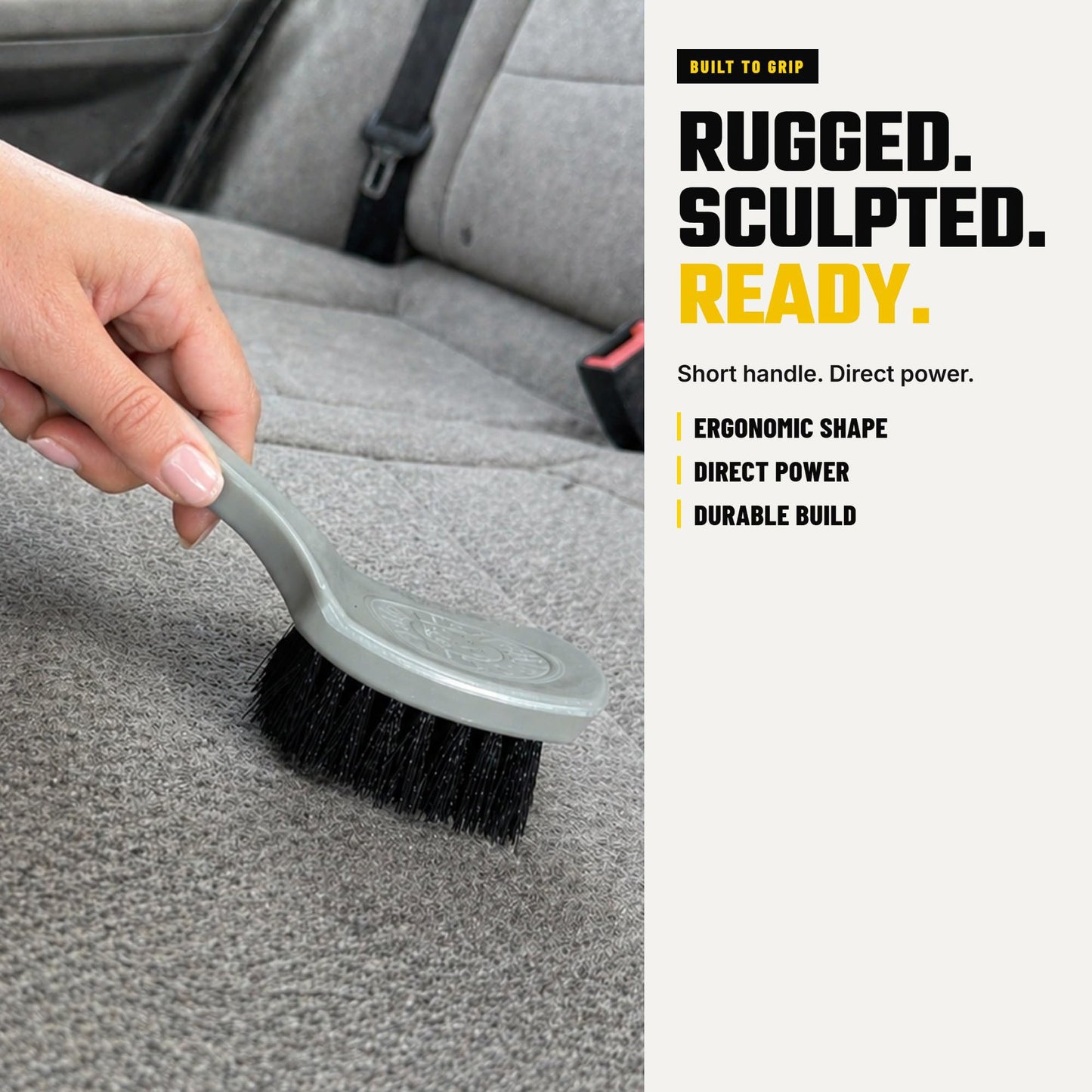 Chemical Guys, The Nifty Interior Detailing Brush, Synthetic Bristle Scrub Tool for Car Carpet Floor Mats Upholstery Trunk Liners, Auto Cabin Cleaning Brush with Ergonomic Short Handle - Grey