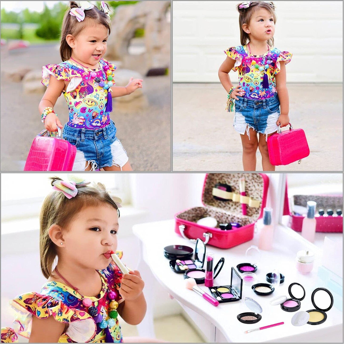 TEPSMIGO 2 Pack Pretend Makeup Kit for Girls, Kids Pretend Play Makeup Set - with Cosmetic Bag for Birthday Christmas, Toy Makeup Set for Little Girls Age 3+(Not Real Makeup)