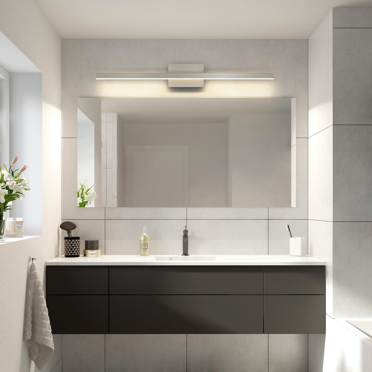 Joossnwell Brushed Nickel Bathroom Vanity Light Bar 5CCT Dimmable Bathroom Light Fixtures Over Mirror Modern LED Vanity Lighting Bath Light ETL Certificated 39.37 inch