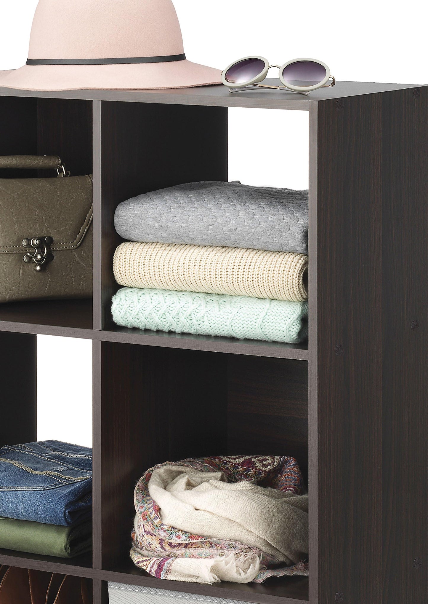 Whitmor 9 Cube Storage Organizer, 3 Tier Stackable Mdf Wood Bookcase, Open Storage Display Bookshelf, Storage Cabinet for Living Room, Bedroom, Home, Office, 35.5"L x 11.7"W x 35.5"H, Espresso