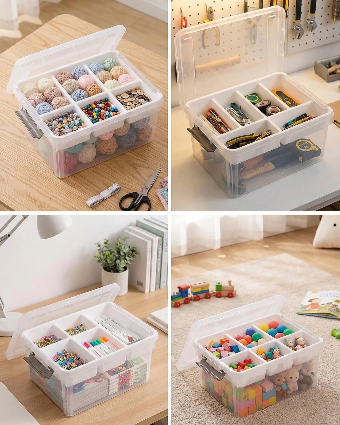 Clear Storage Box with Dividers, Plastic Organizer Box with Compartments and Secure Lid, Multi-Compartment Craft Organizer for Beads, Sewing Supplies, Jewelry, Toys and Small Parts Storage Container