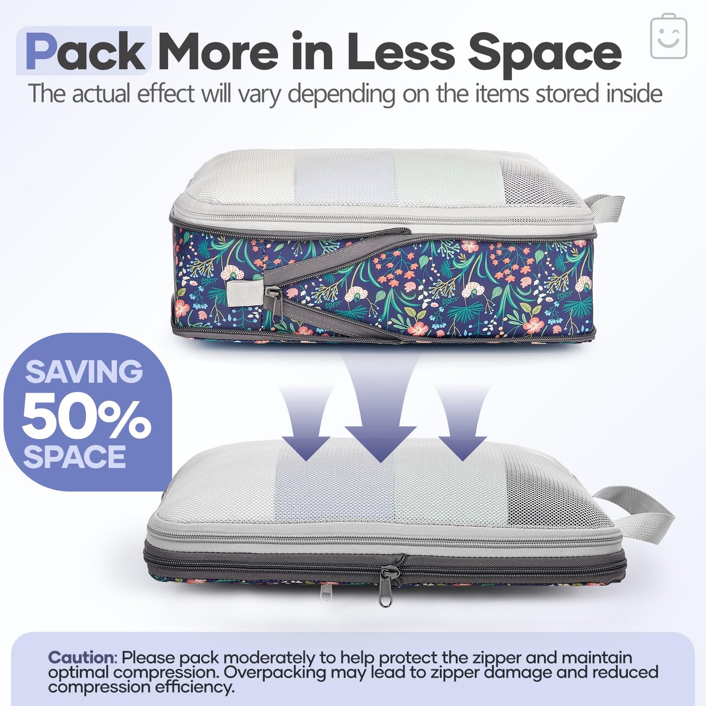 Veken 11-Pack Compression Packing Cubes for Travel Essentials,Compressible Expandable Large Luggage Suitcase Organizer Bags for Clothing,Durable Space Saver Bags with Toiletry Bags(Dark Blue Floral)