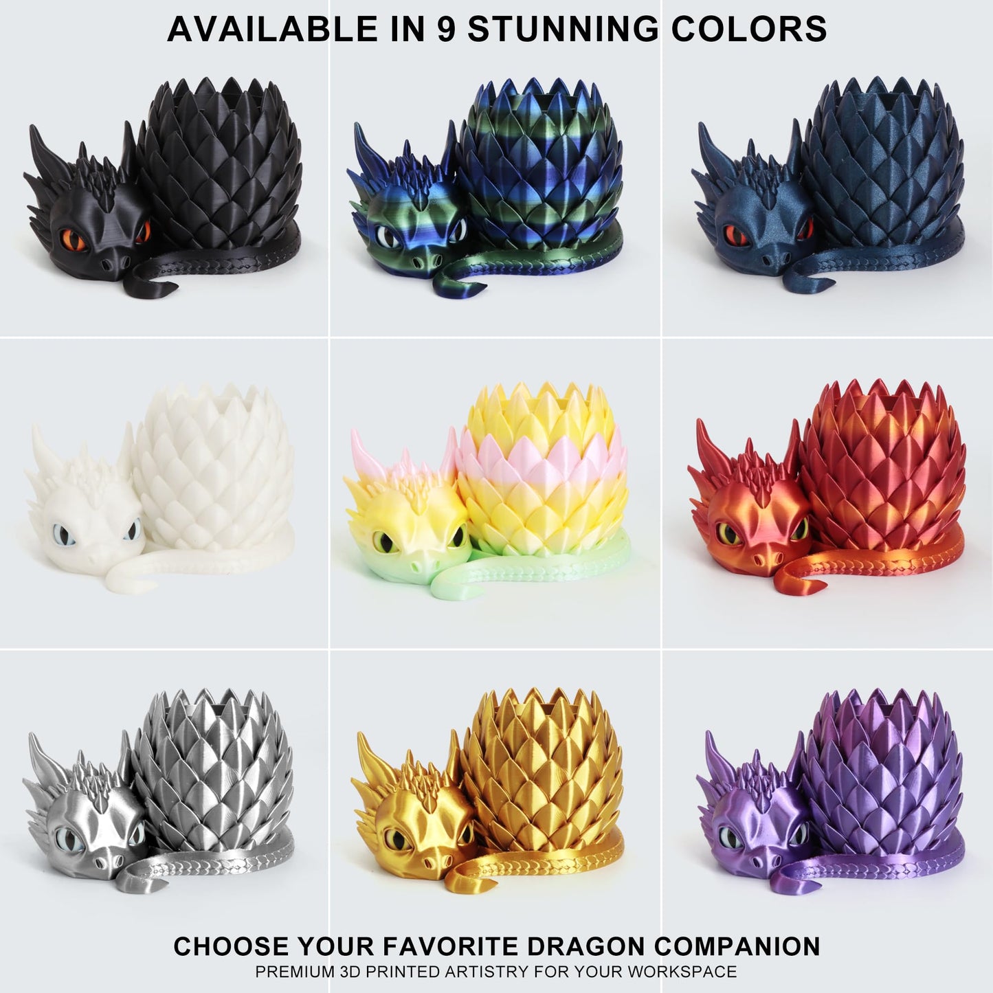LehuoMaker 3D Printed Dragon Pencil Holder for Desk, Removable Dragon Egg Pen Holder, Cute Pencil Cup Desk Organizer for Pens, Pencils, Paper Clips, Makeup Brushes, Fantasy Desk Decor Gift for Kids