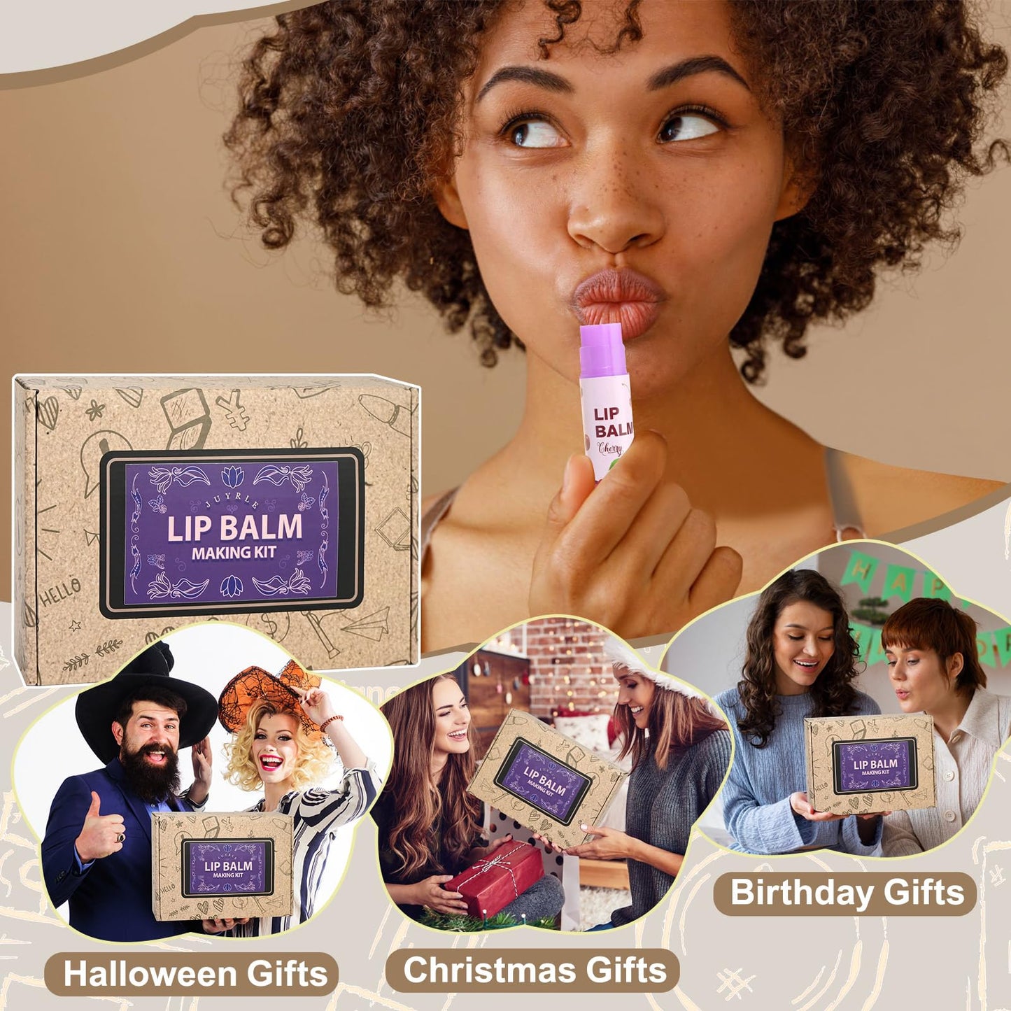 JUYRLE DIY Lip Balm Kit - Make Your Own Natural Beeswax Lip Balm with Containers, Moisturizing Base, Perfect for Kids and Adults