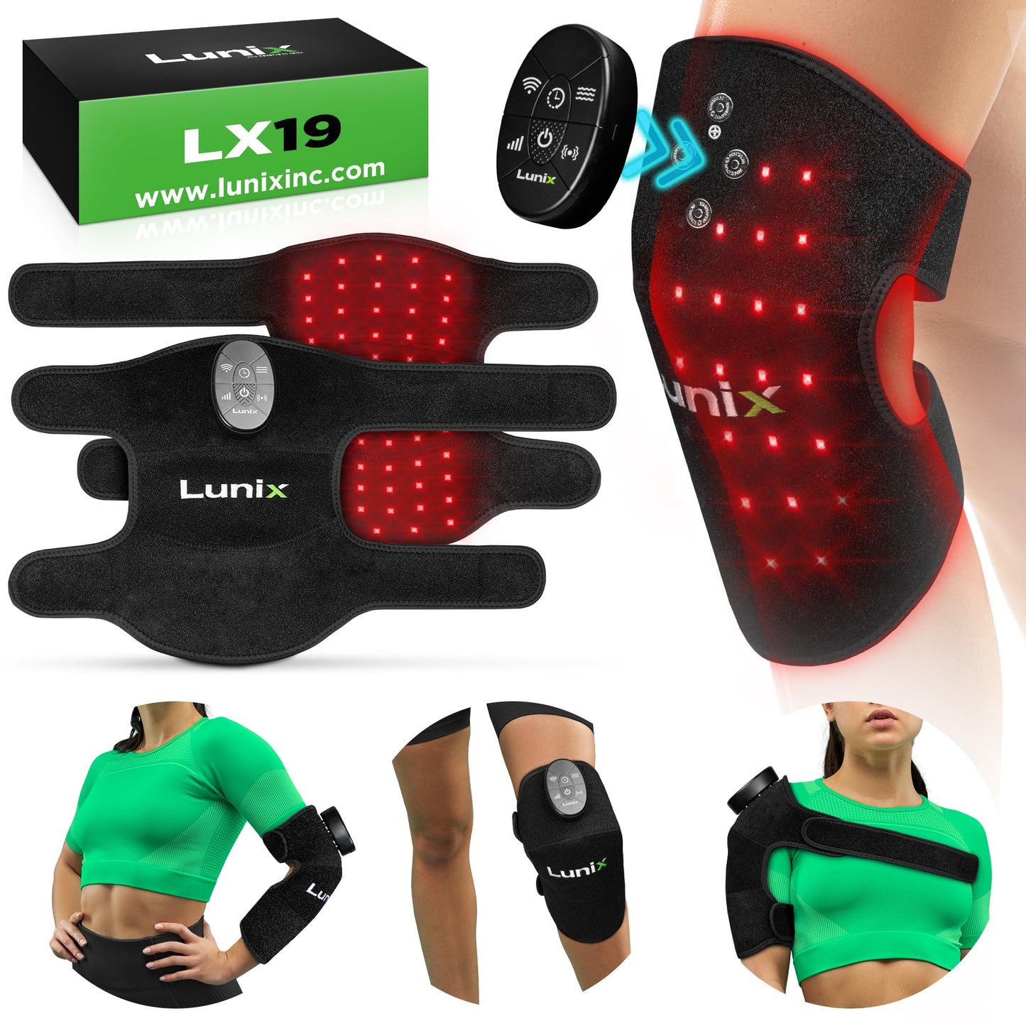 Lunix LX19 Red Light Therapy for Knee, Elbow and Shoulder, Triple Chips LED 850 and 660nm, Infrared Therapy for Circulation & Joint Support, Rechargeable, Adjustable Intensity