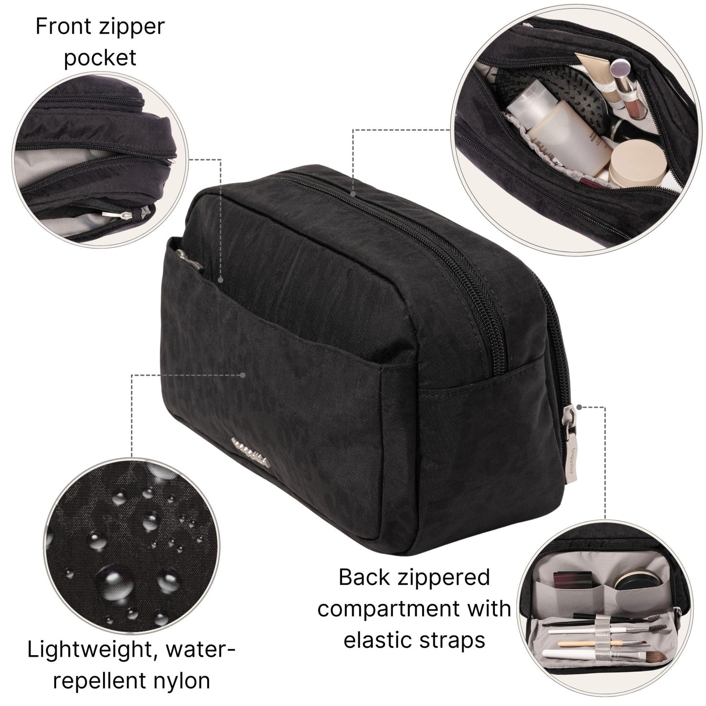 Pocket Cosmetic with Brush Organization - Lightweight 9.4”x5.5”x3.5” Makeup Bag - Travel Essentials Makeup Organizer