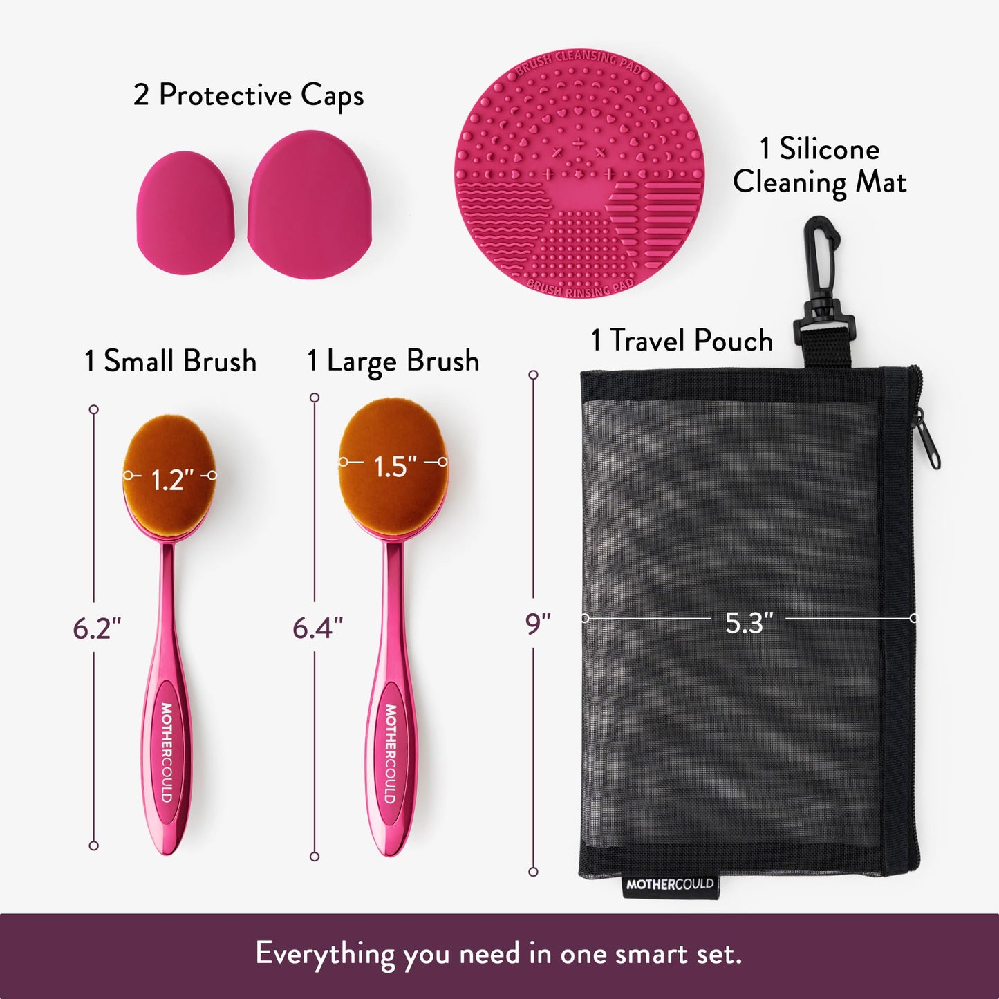 Mothercould Premium Sunscreen Brush Set Kids & Baby Sunblock Applicator with Metal Handles, Travel Bag, 2 Brushes, 2 Caps, & Cleaning Mat Mess-Free Sun Care (2 Pack) (Pink)