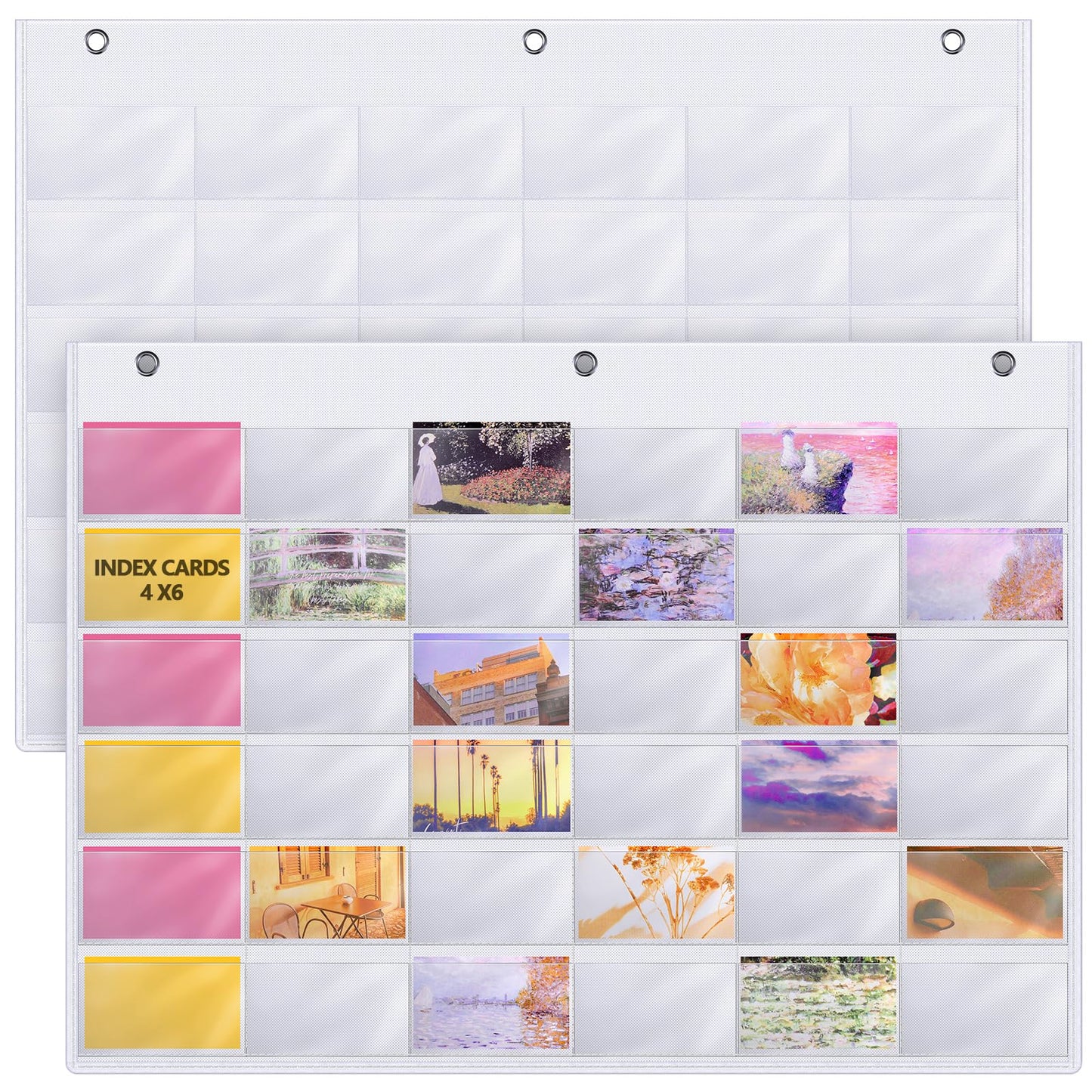 Fullhawl 2 Pcs Business Card Index Card Holder Sleeve Slots Organizer Hanging Wall Mount Pocket for Office, Home Studying, Organizing Pocket Chart (4" x 6" 36 Slots)