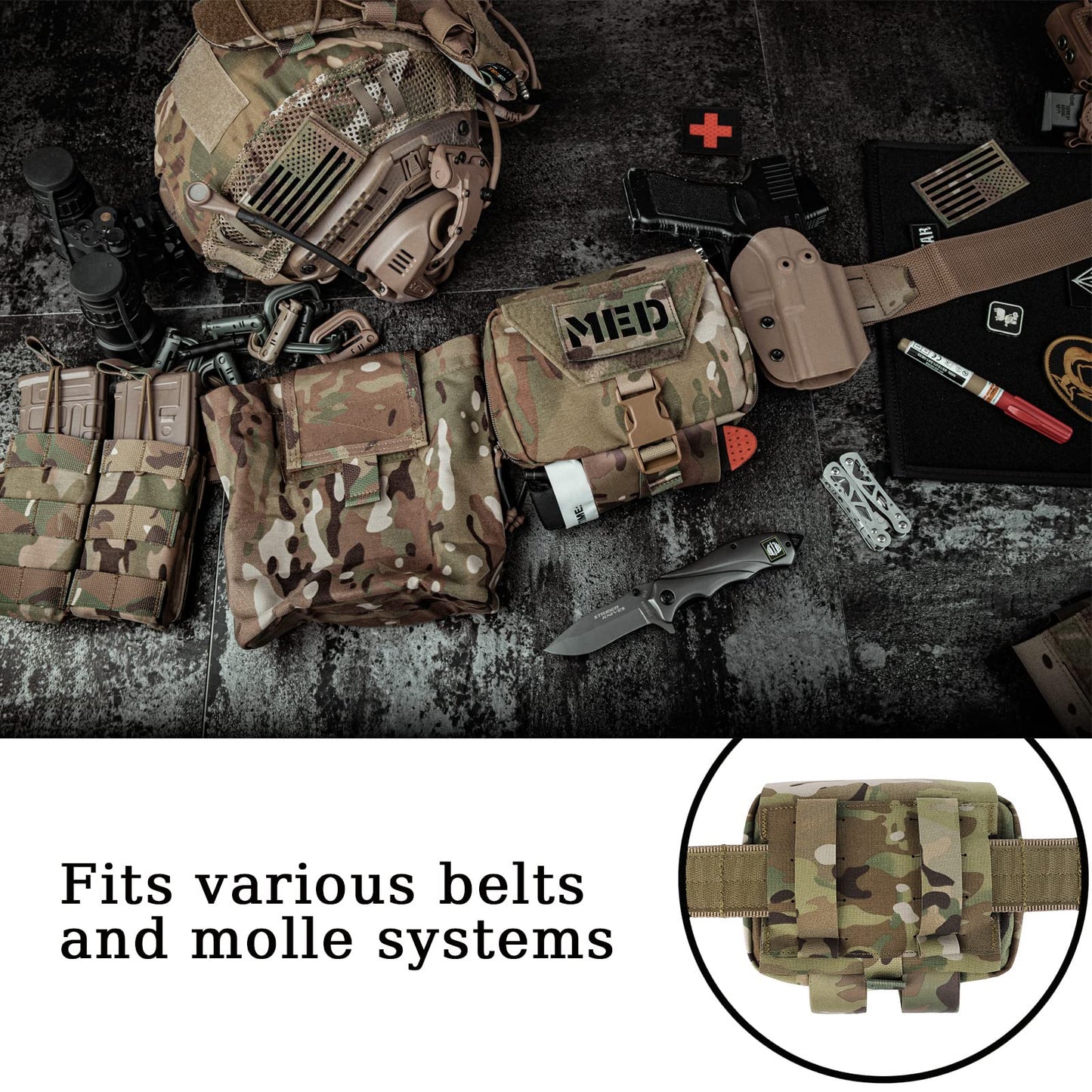 PETAC GEAR Tactical Rip Away Medical Pouch Tear Off First Aid IFAK Pouch Molle & Belt Horizontal Outdoor Emergency Survival Bag … (MC)