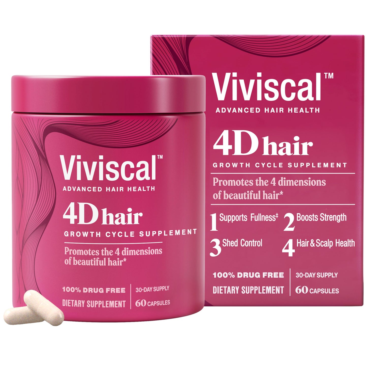 Viviscal 4D Hair Growth Cycle Supplements for Women for Full, Strong, and Healthy Hair; Made with Keratin, Vitamin A, Biotin, Zinc, 30 Day Supply, 60 Count