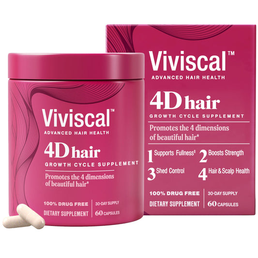 Viviscal 4D Hair Growth Cycle Supplements for Women for Full, Strong, and Healthy Hair; Made with Keratin, Vitamin A, Biotin, Zinc, 30 Day Supply, 60 Count