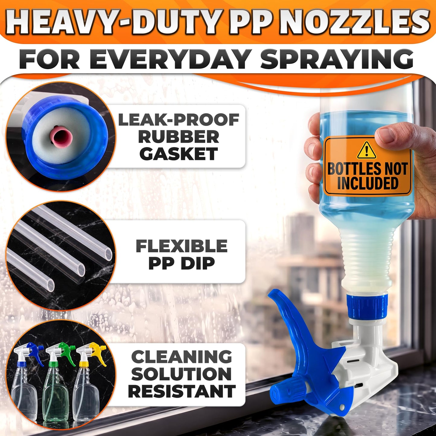 5 Pcs Spray Bottle Nozzle Replacement Pack – Heavy Duty Leak-Proof Trigger Sprayer for Cleaning, Garden, Pet Care, Auto Detailing & Kitchen – Fits 8, 16, 24, 32 oz Bottles, 28-400 Thread (Multicolor)