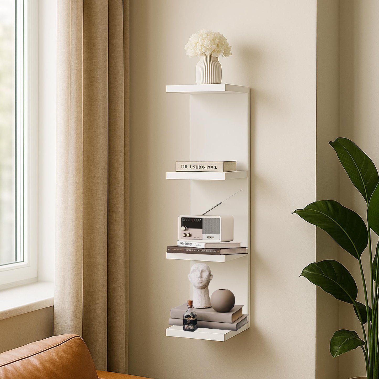 FURAOMEILI 4 Tier Wall Shelf Unit,Vertical Column Floating Storage Home Decor Organizer,White Lack Wall Shelf for Bedroom,Living Room,Office Decor(1 Pack)