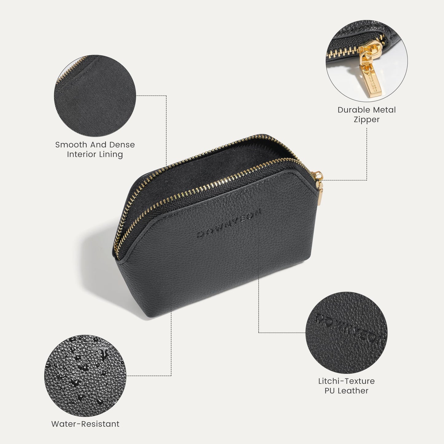 ROWNYEON Small Makeup Bag for Purse, Mini Portable Cosmetic Bags for Women, PU Leather Coin Purse Lipstick Cosmetic Accessories Organizer, Travel Makeup Pouch Zipper Pouch for Men Women