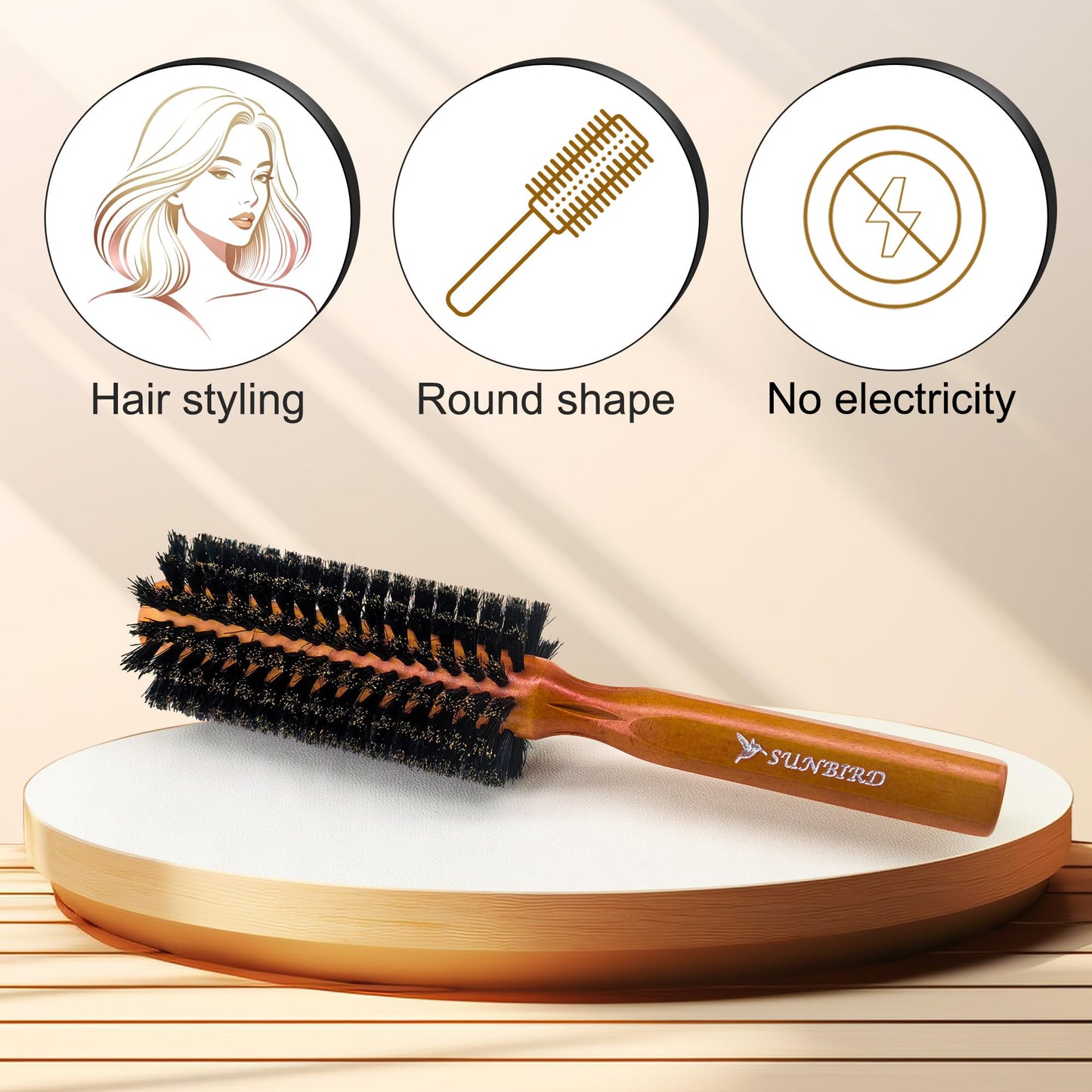 SUNBIRD Boar Bristle Round Hair Brush, 2.0 Inch
