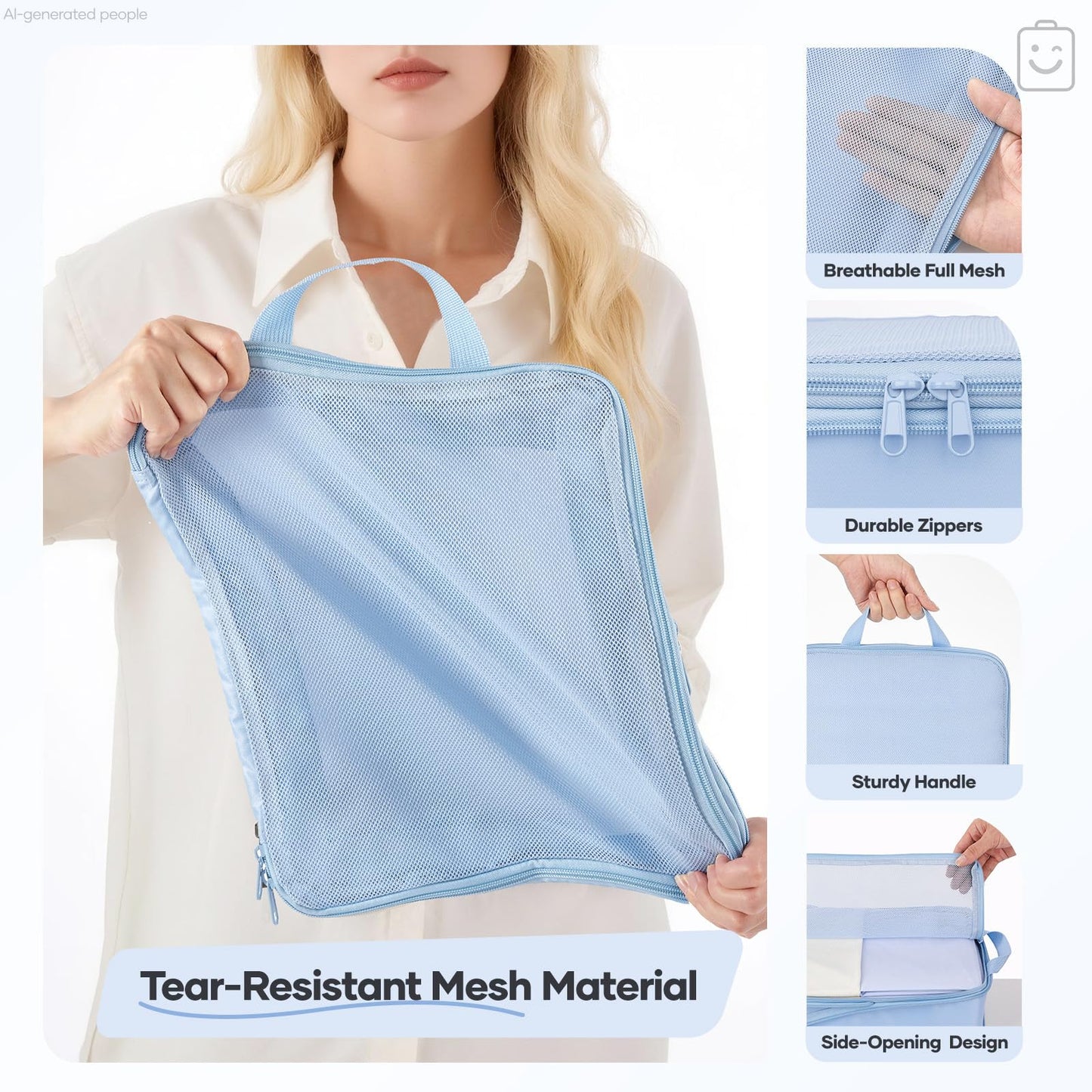 Veken 9/11 Set Compression Packing Cubes for Travel Essentials,Compressible Expandable Large Luggage Suitcase Organizer Bags for Clothing,Space Saver Bags with Over 1000 pcs of Mesh Holes(Light Blue)