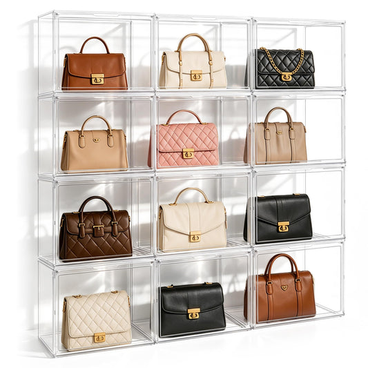 EZJOB 10 Pack Clear Purse Organizer for Closet, Acrylic Handbag Box,14.1 in