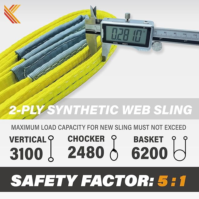 2-Ply Lifting Straps 1”x 6ft Webbing Sling Tree Saver 2Pack Heavy Duty Web Strap Rigging Moving Towing Hoisting Gear KODIAK STRAPS